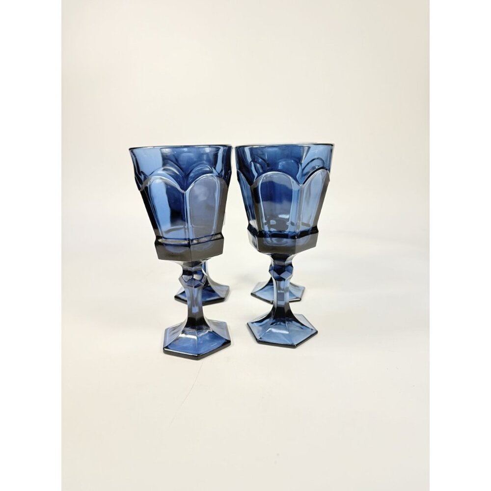 Water Glass Goblet Drinking Set 4 Stemmed Footed Vintage Fostoria Virginia Dark - Picture 7 of 14